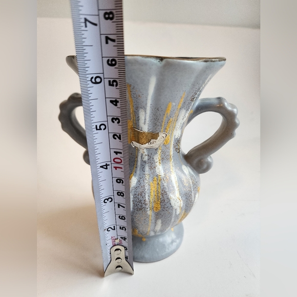 Vintage German Pottery Vase 1950's Modernist Style Hand-Painted Gold Rim 6" Tall - Picture 3 of 5